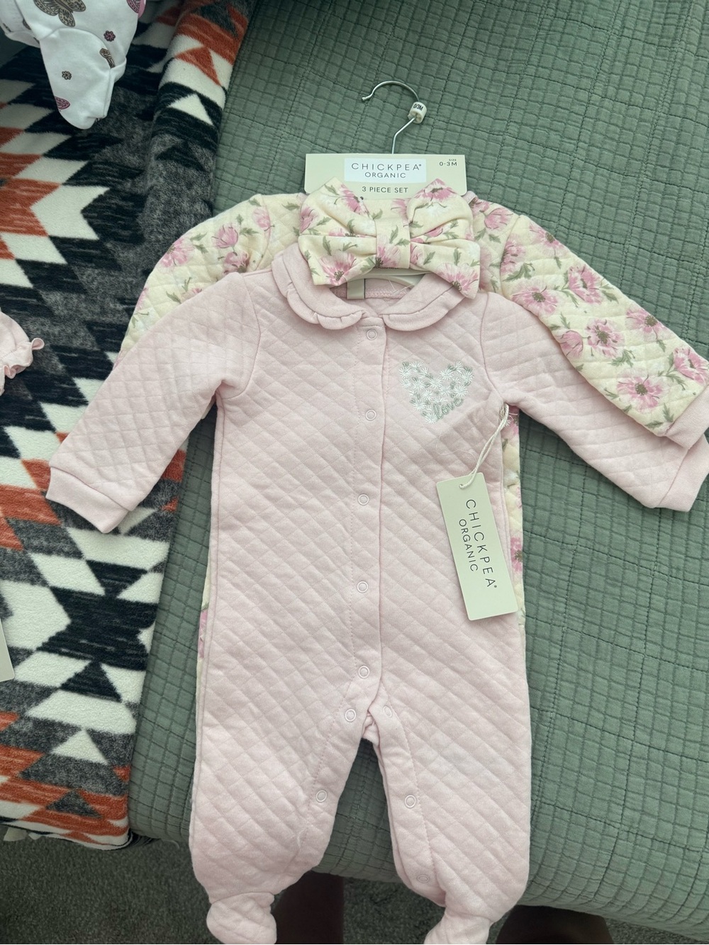 Pink Quilted Baby Footie 2 pc set with matching bow